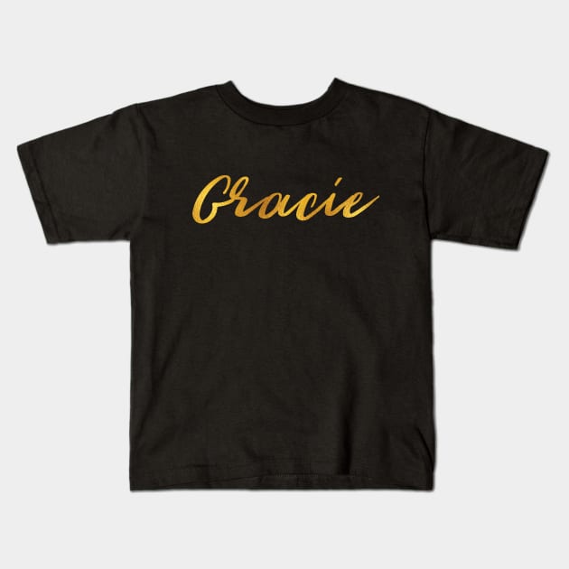 Gracie Name Hand Lettering in Faux Gold Letters Kids T-Shirt by Pixel On Fire